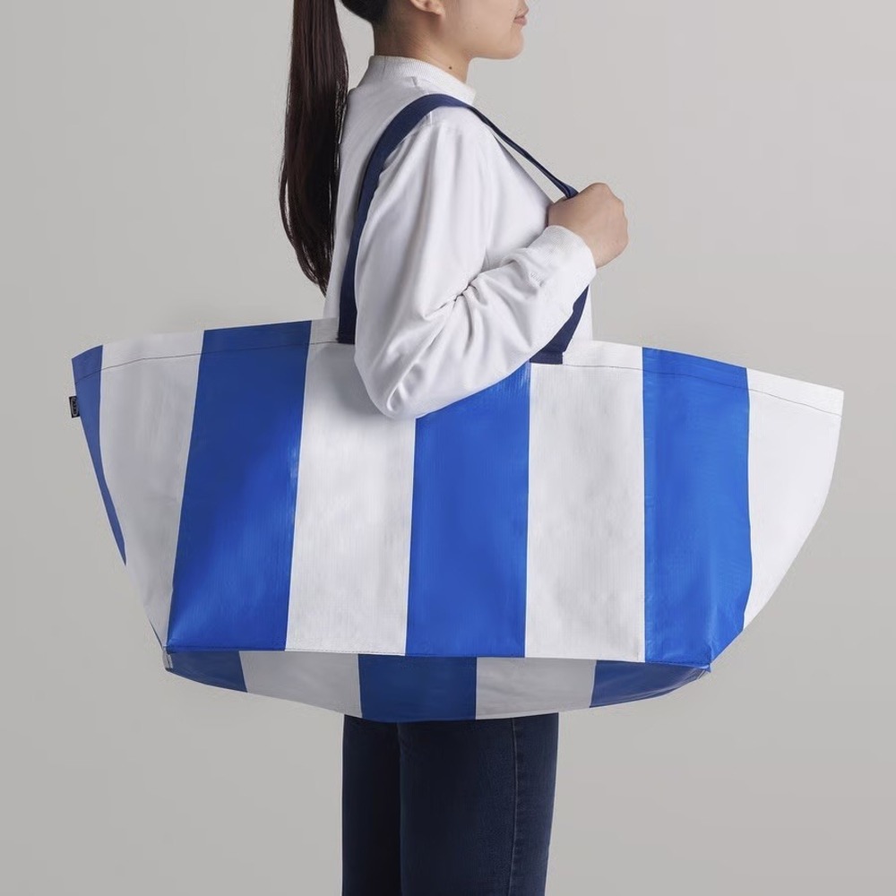 Ikea SACKKARRA Large Shopping Laundry Storage Bag White/Blue Striped, 19 gallon